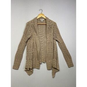 Boho Crochet Dressbarn Women XL Tan Pointelle Open Front Sharkbite Cardigan